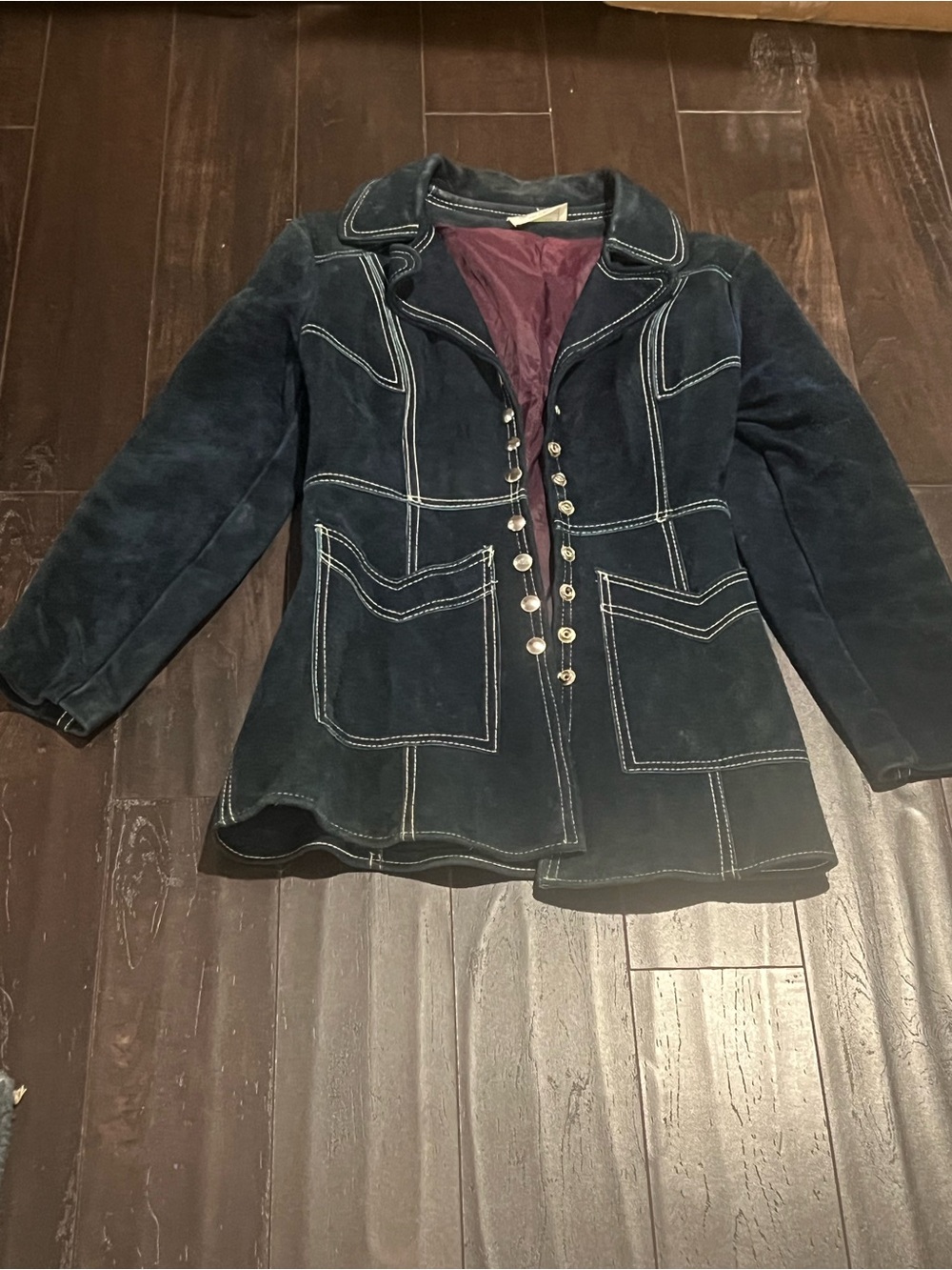 Women’s Vintage Navy Suede Button-Front Jacket
